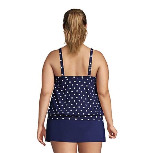 Land’s End Plus Regular size blouson tankini top navy white polka dot Various - Picture 3 of 5